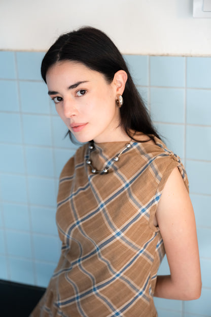 Palit Amie top open shoulder (Brown checkered)