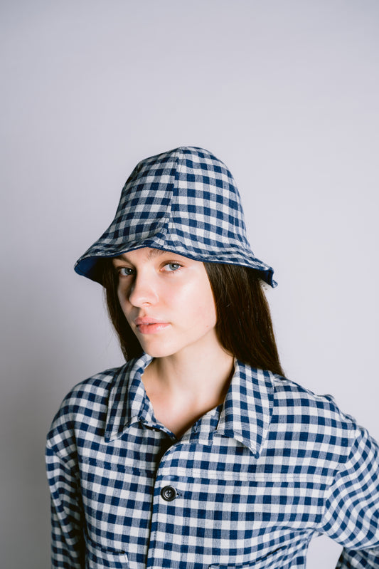 Palit Cotton gingham hat (Cobalt)