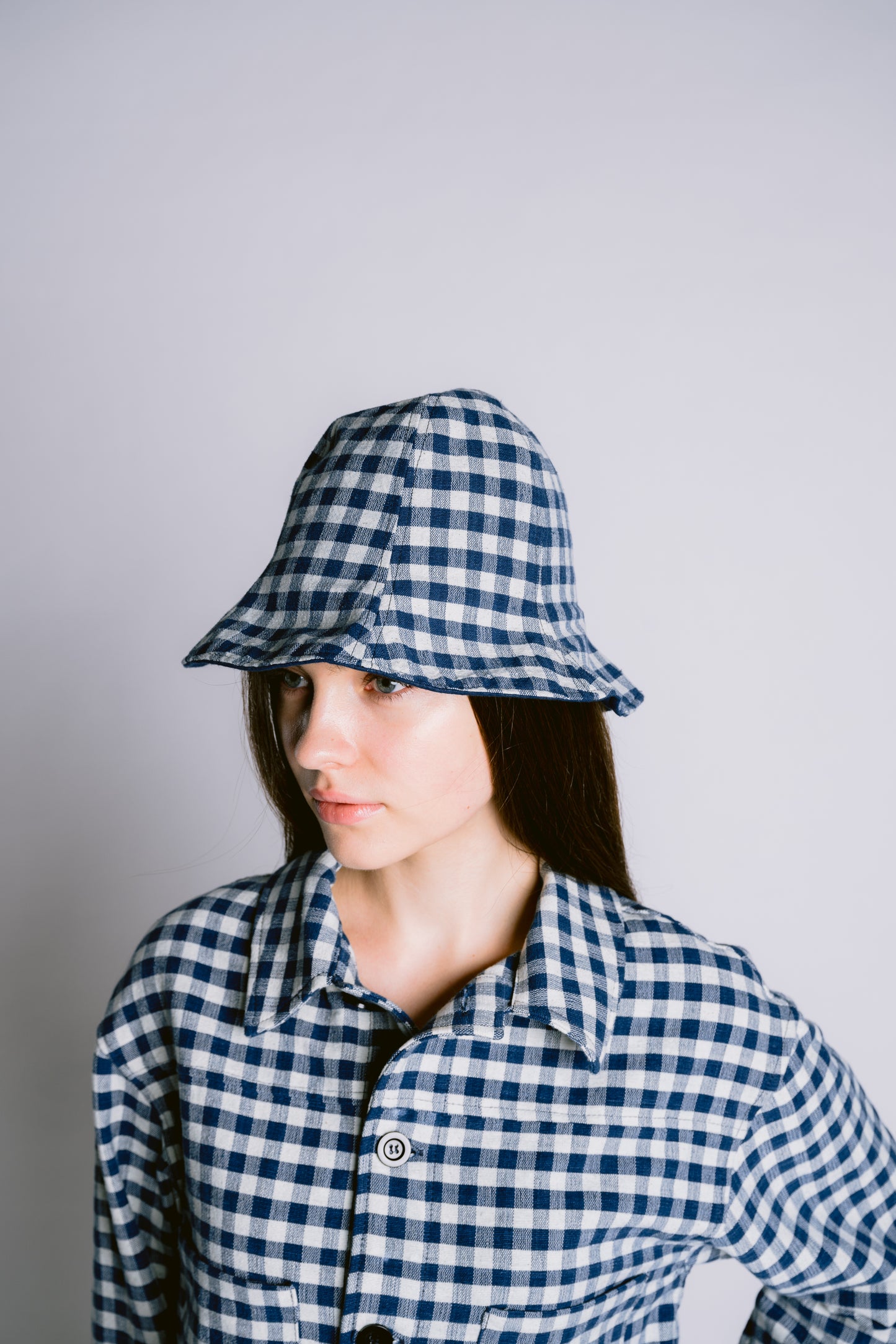 Palit Cotton gingham hat (Cobalt)
